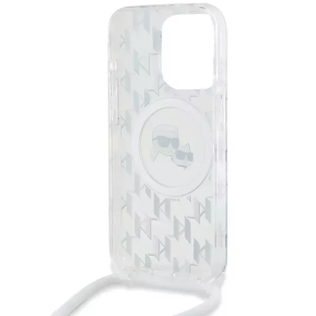 Karl Lagerfeld IML Crossbody Monogram Karl &amp  Choupette Head MagSafe Case for iPhone 15 Pro Max - Transparent 9