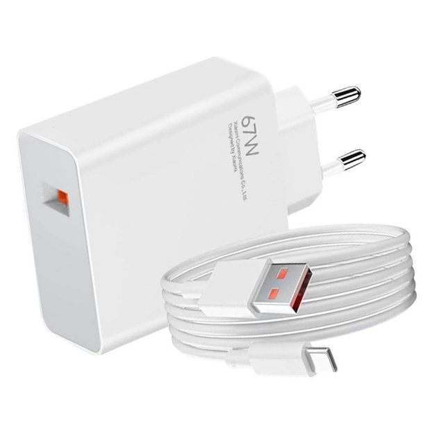 Ładowarka sieciowa Xiaomi BHR9465EU 67W 6.2A USB-A z kablem USB-C - biała 1