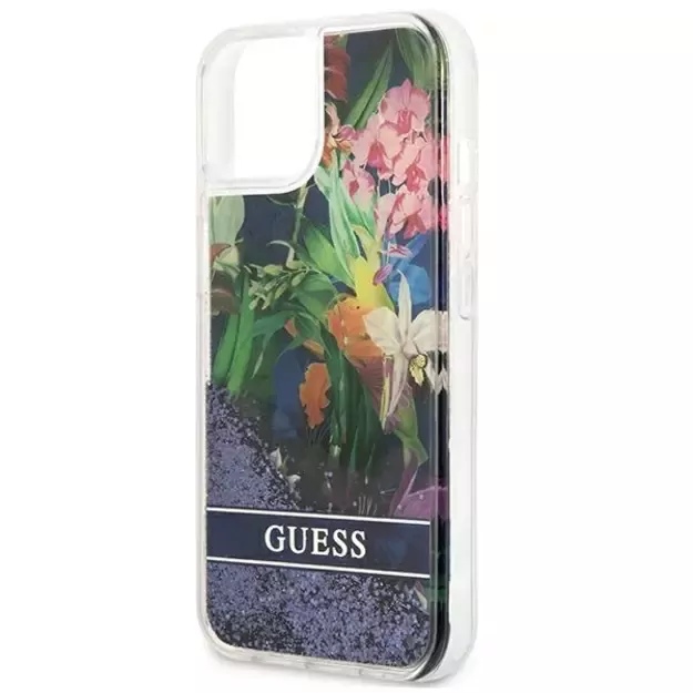 Guess GUHCP13SLFLSB iPhone 13 mini 5.4&quot  blue/blue hardcase Flower Liquid Glitter 12