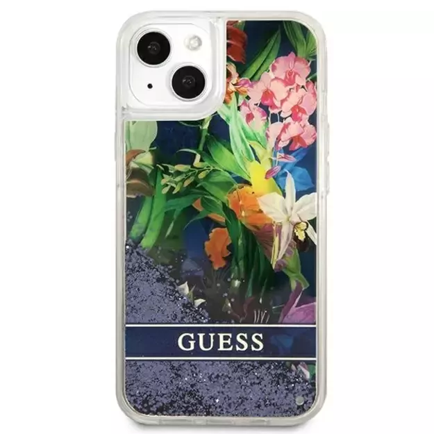 Guess GUHCP13SLFLSB iPhone 13 mini 5.4&quot  blue/blue hardcase Flower Liquid Glitter 10