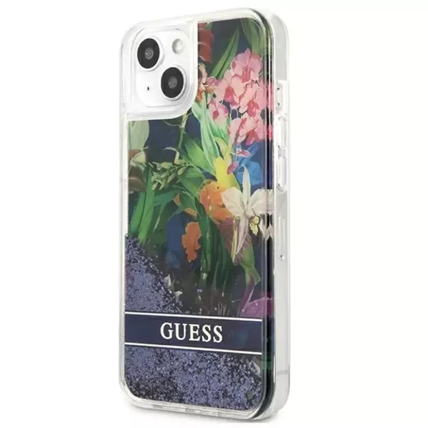 Guess GUHCP13SLFLSB iPhone 13 mini 5.4&quot  blue/blue hardcase Flower Liquid Glitter 9