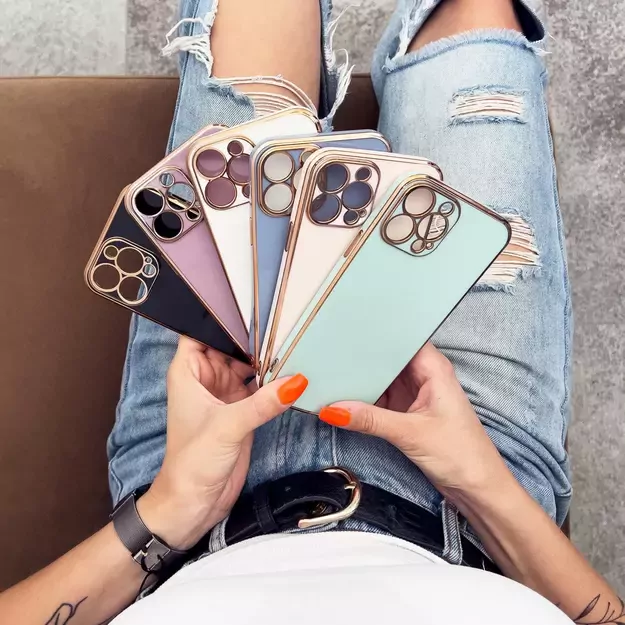 Lighting Color Case for iPhone 12 Pro Max, gel cover with a gold frame, mint 12
