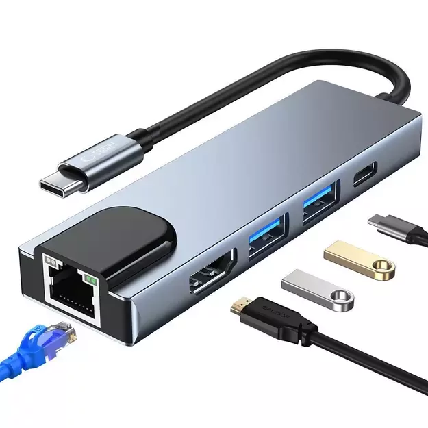 HUB Tech-Protect V3 5in1 USB-C - USB-A 3.0 / USB-A 2.0 / USB-C / HDMI / RJ45 - gray 9