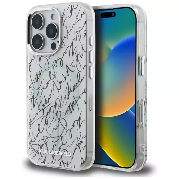 Karl Lagerfeld IML Karl Script Pattern MagSafe Case for iPhone 16 Pro - White