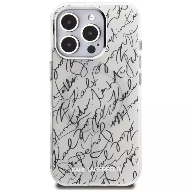 Karl Lagerfeld IML Karl Script Pattern MagSafe Case for iPhone 16 Pro - White 2