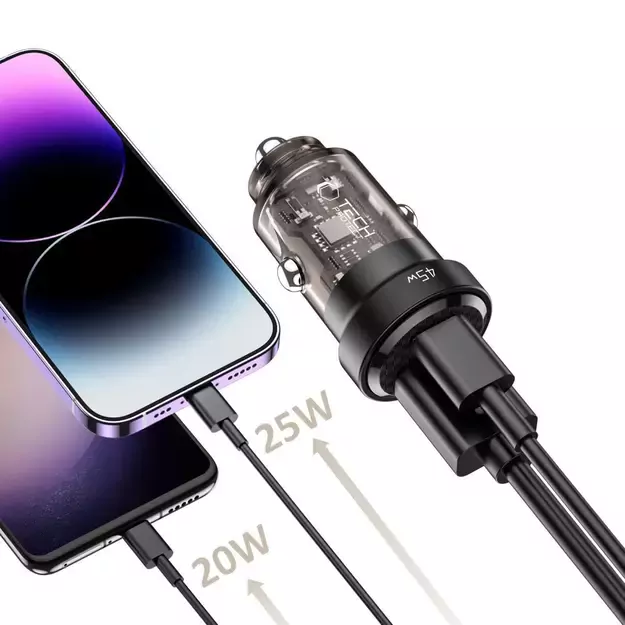 Tech-Protect CC45W Car Charger USB-C PD 45W / USB-A QC 3.0 - Black 5