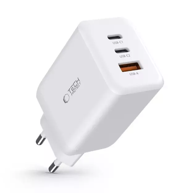 Tech-Protect C65W charger 2x USB-C PD 65W / USB-A QC 3.0 - white 6