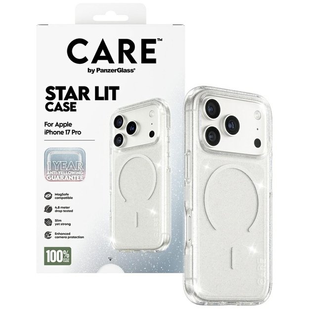 CARE by PanzerGlass Flagship Urban Explorer Case w. White MagSafe for iPhone 17 Pro - Clear Glitter 2