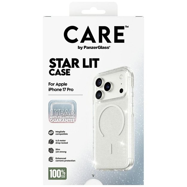 CARE by PanzerGlass Flagship Urban Explorer Case w. White MagSafe for iPhone 17 Pro - Clear Glitter 3
