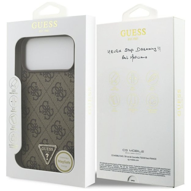 Guess Leather 4G Triangle Strass MagSafe Case for iPhone 17 Pro Max - Brown 7