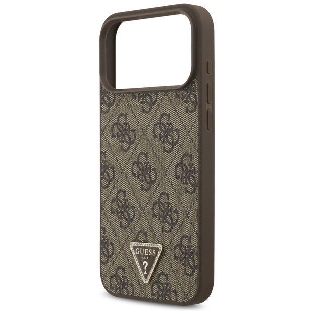 Guess Leather 4G Triangle Strass MagSafe Case for iPhone 17 Pro Max - Brown 5