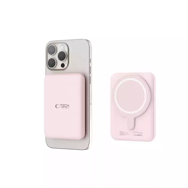 Tech-Protect LifeMag PB10 Powerbank with MagSafe 5000mAh 15W USB-C port - pink + USB-C cable 12