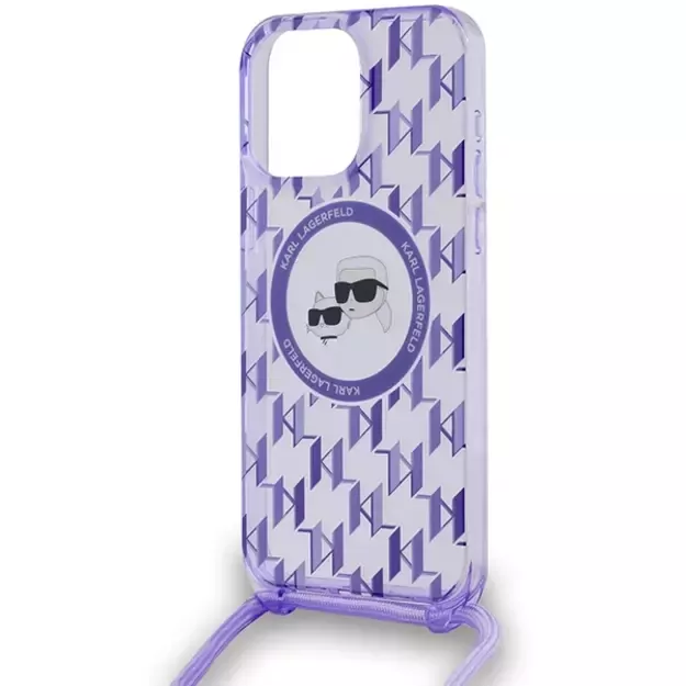 Karl Lagerfeld IML Crossbody Monogram Karl &amp  Choupette Head MagSafe case for iPhone 15 Pro - purple 4