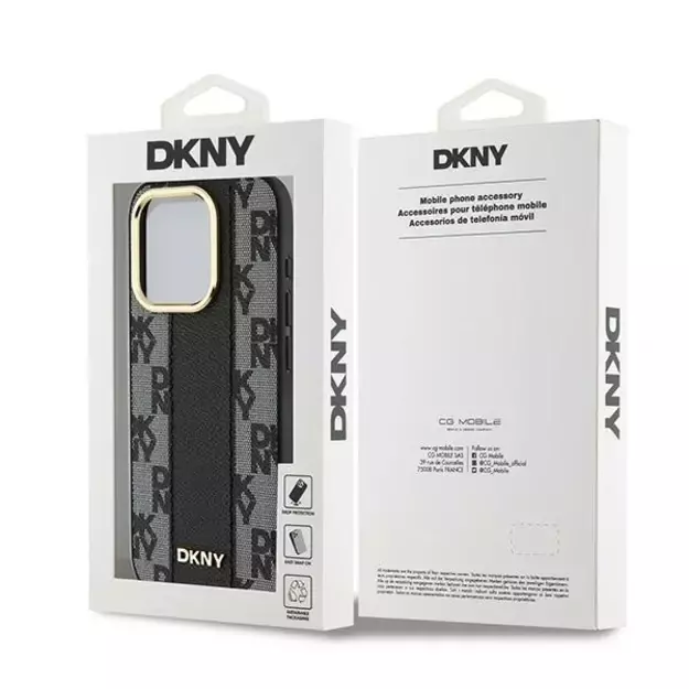 DKNY Leather Checkered Mono Pattern MagSafe case for iPhone 15 Pro - black 14