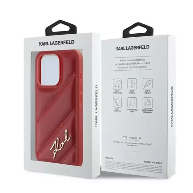 Karl Lagerfeld Diagonal Quilted Script case for iPhone 15 Pro - red 6