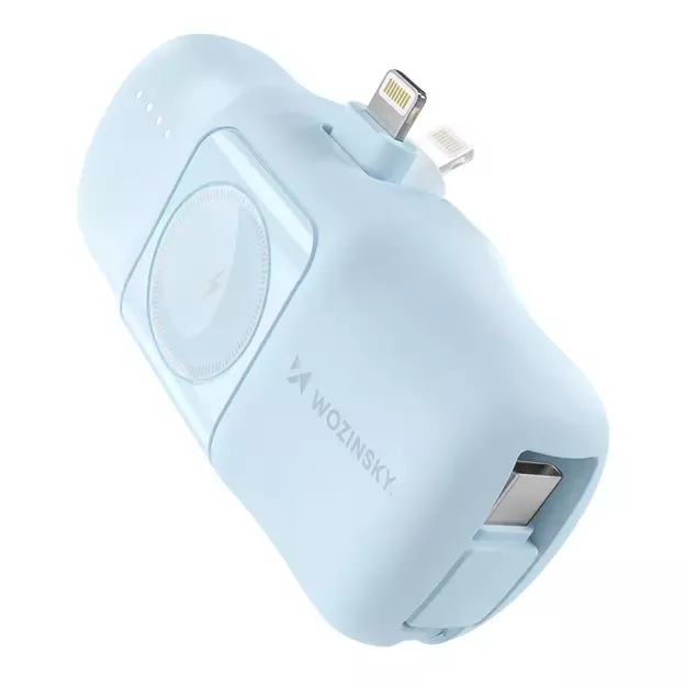 Wozinsky WF16-YLS 5000mAh 15W Lightning Mini Power Bank with Built-in USB-C Cable and Apple Watch Charger - Blue 18
