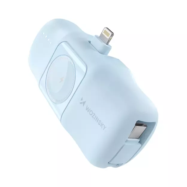 Wozinsky WF16-YLS 5000mAh 15W Lightning Mini Power Bank with Built-in USB-C Cable and Apple Watch Charger - Blue
