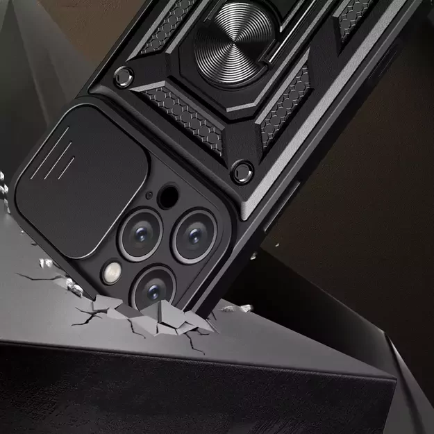 Hybrid Armor Camshield iPhone 16 Pro Max Armored Case with Camera Cover and Stand - Black 10