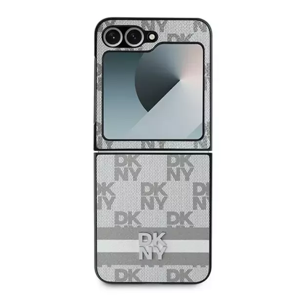 DKNY Checkered Pattern Printed Stripes Case for Samsung Galaxy Z Flip 6 - Beige 1