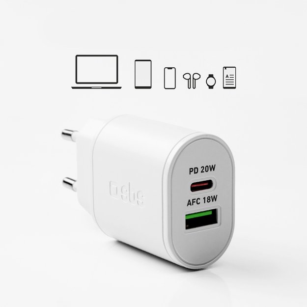 SBS TETRPD20W 20W USB-A USB-C Wall Charger with Power Delivery - White 9