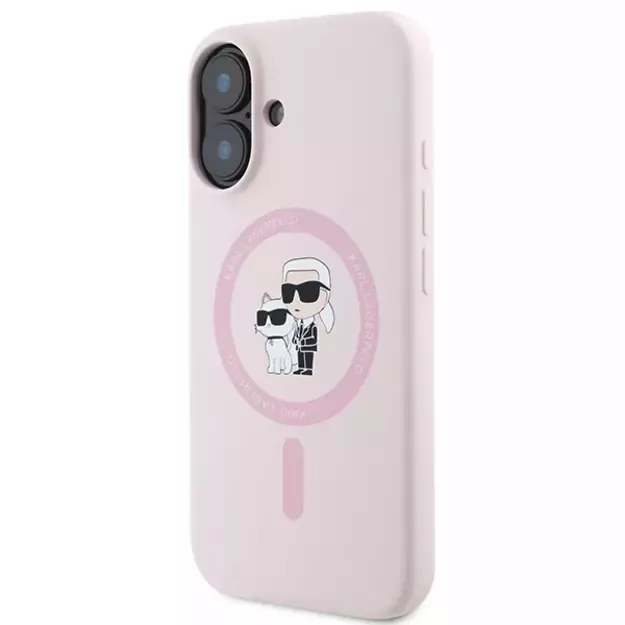 Karl Lagerfeld Silicone Karl&amp Choupette Heads Ring MagSafe iPhone 16 Case - Pink 1