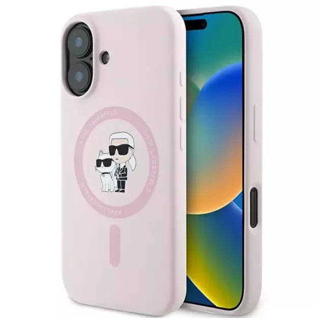Karl Lagerfeld Silicone Karl&amp Choupette Heads Ring MagSafe iPhone 16 Case - Pink