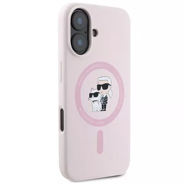 Karl Lagerfeld Silicone Karl&amp Choupette Heads Ring MagSafe iPhone 16 Case - Pink 3
