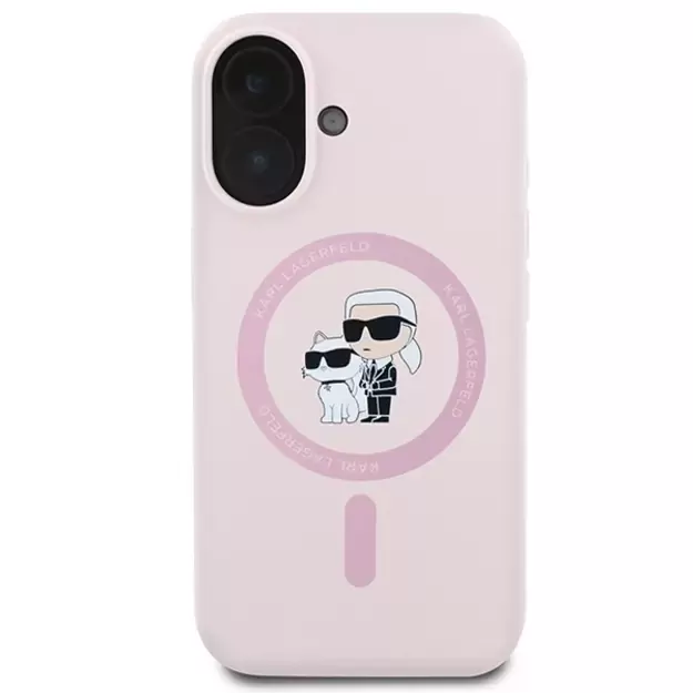 Karl Lagerfeld Silicone Karl&amp Choupette Heads Ring MagSafe iPhone 16 Case - Pink 2