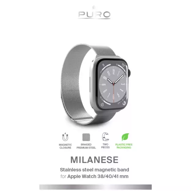 Puro Milanese Stainless Steel Apple Watch Band 38/40/41mm - Silver 1