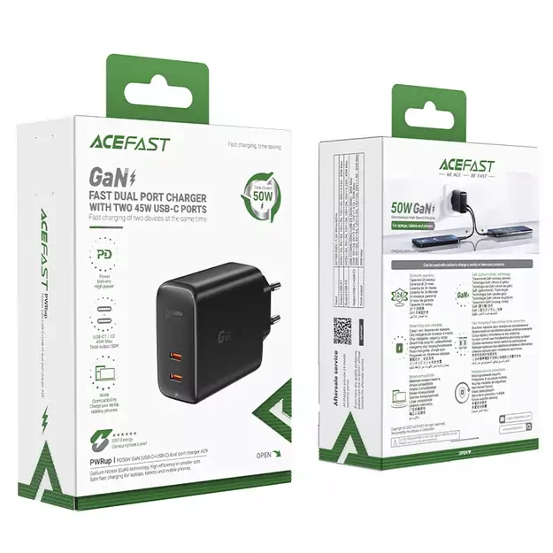 Acefast A29 PD50W GaN (USB-C + USB-C) dual port charger black 9