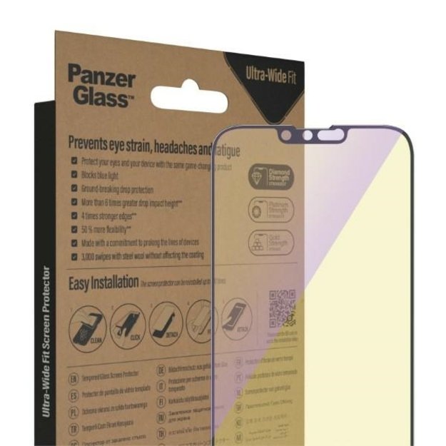 PanzerGlass Ultra-Wide Fit Antibacterial Tempered Glass with Blue Light Filter and Positioner for iPhone 14 Plus / 13 Pro Max 6