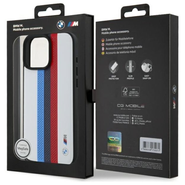 BMW M Performance Tricolor Printed Stripes MagSafeMagSafe iPhone 16 Pro Max Case - White 7