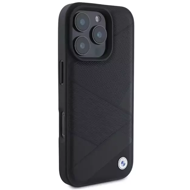 BMW Signature Leather Crossing Lines Pattern iPhone 16 Pro Case - Black 6