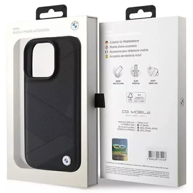 BMW Signature Leather Crossing Lines Pattern iPhone 16 Pro Case - Black 14