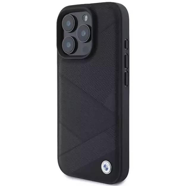 BMW Signature Leather Crossing Lines Pattern iPhone 16 Pro Case - Black 2