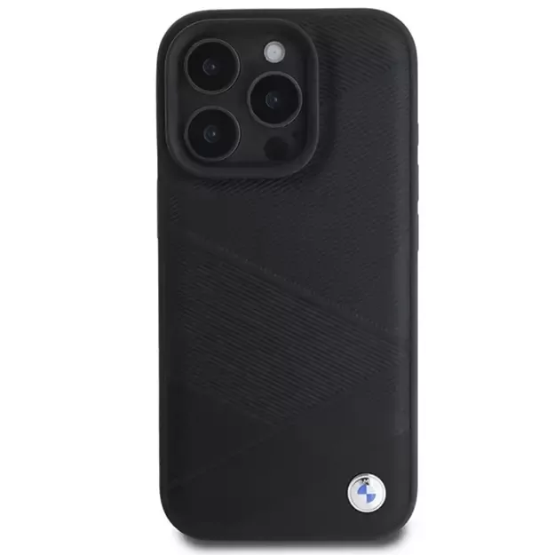 BMW Signature Leather Crossing Lines Pattern iPhone 16 Pro Case - Black 4