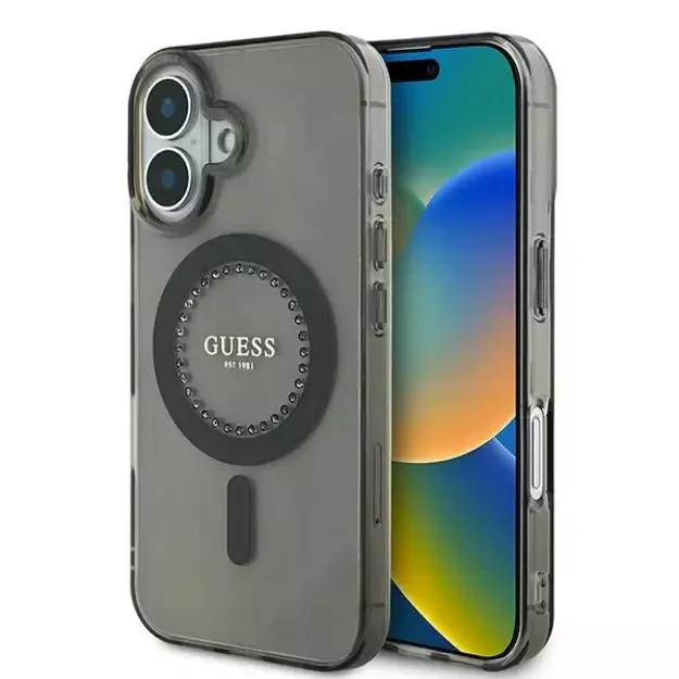 Guess IML Rhinestones MagSafe iPhone 16 Plus Case - Black