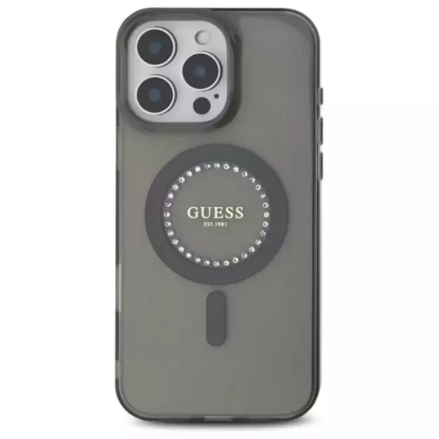 Guess IML Rhinestones MagSafe Case for iPhone 16 Pro Max - Black 9