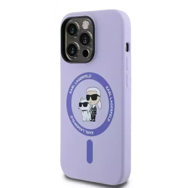 Karl Lagerfeld Silicone Karl&amp Choupette Heads Ring MagSafe Case for iPhone 14 Pro Max - Purple 8