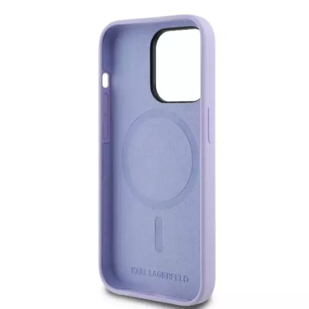 Karl Lagerfeld Silicone Karl&amp Choupette Heads Ring MagSafe Case for iPhone 14 Pro Max - Purple 13