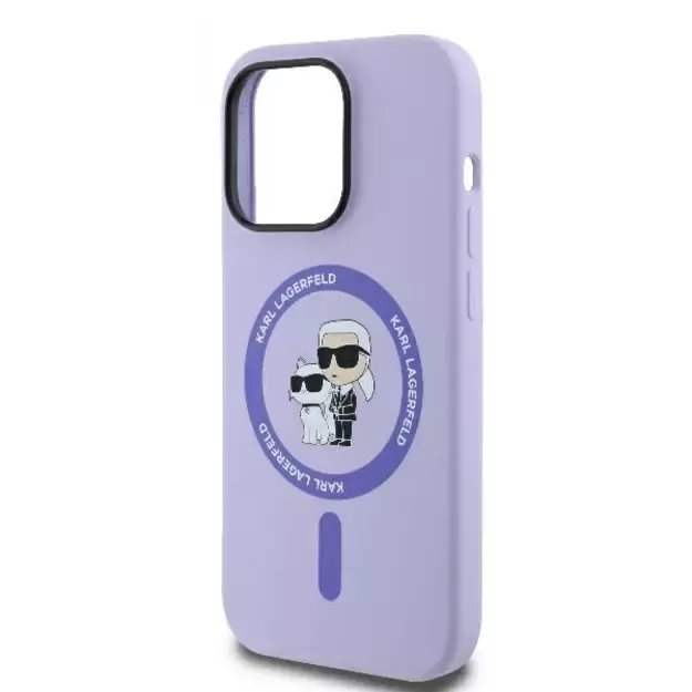 Karl Lagerfeld Silicone Karl&amp Choupette Heads Ring MagSafe Case for iPhone 14 Pro Max - Purple 12