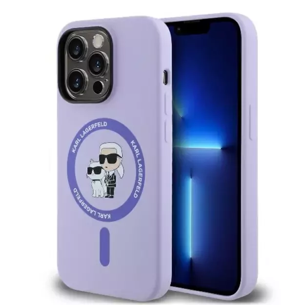 Karl Lagerfeld Silicone Karl&amp Choupette Heads Ring MagSafe Case for iPhone 14 Pro Max - Purple