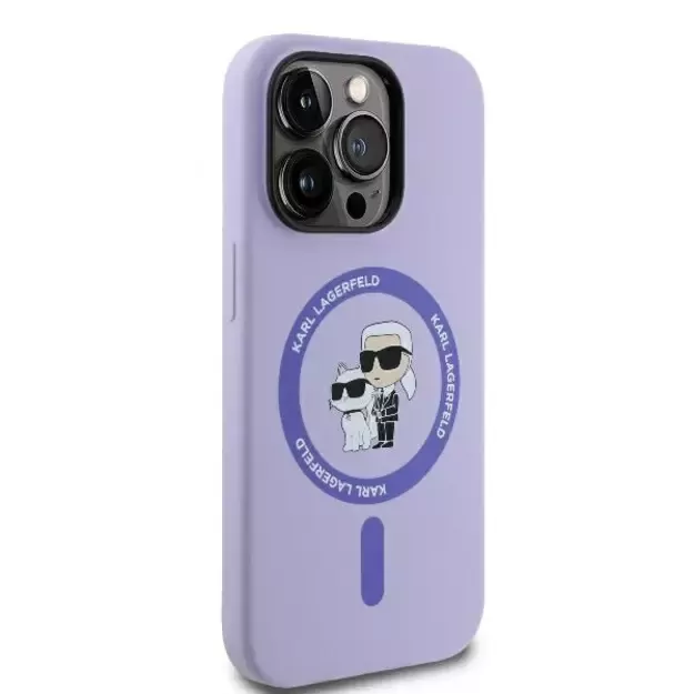 Karl Lagerfeld Silicone Karl&amp Choupette Heads Ring MagSafe Case for iPhone 14 Pro Max - Purple 10