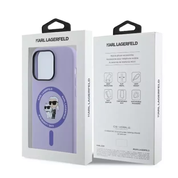 Karl Lagerfeld Silicone Karl&amp Choupette Heads Ring MagSafe Case for iPhone 14 Pro Max - Purple 14