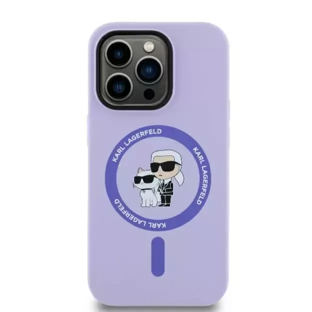 Karl Lagerfeld Silicone Karl&amp Choupette Heads Ring MagSafe Case for iPhone 14 Pro Max - Purple 9