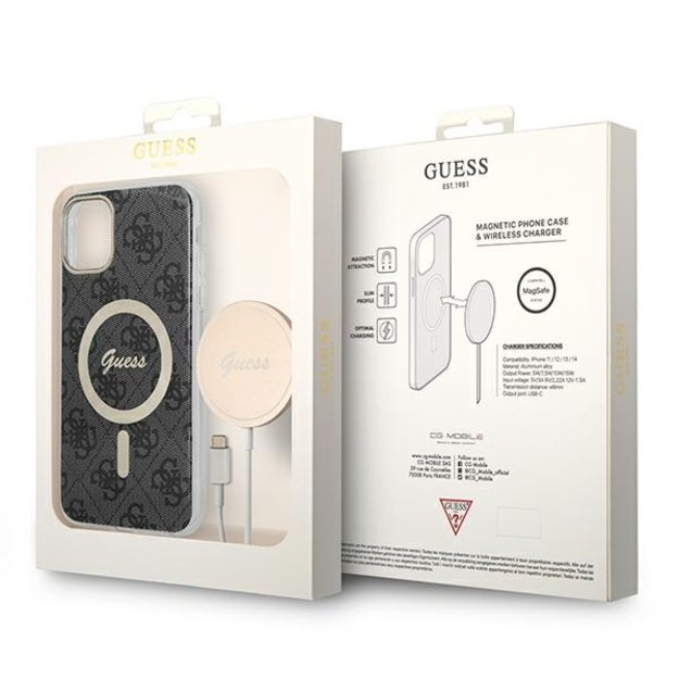 Set Guess GUBPN61H4EACSK Case+Charger iPhone 11 6.1  black/black hard case 4G Print MagSafe 8