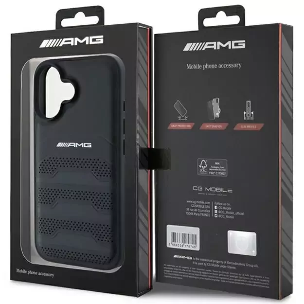 AMG Leather Debossed Lines Black Logo iPhone 16 Case - Black 14