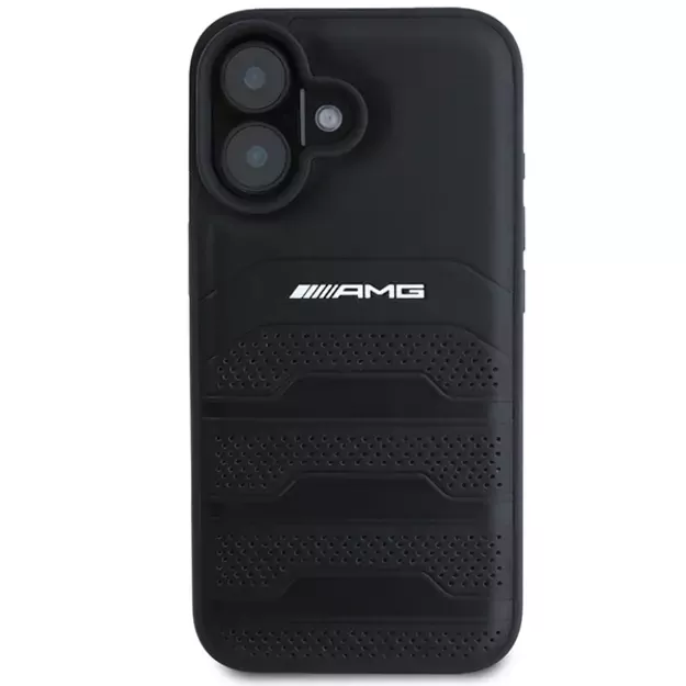 AMG Leather Debossed Lines Black Logo iPhone 16 Case - Black 9