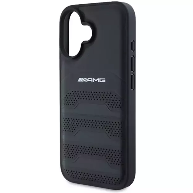 AMG Leather Debossed Lines Black Logo iPhone 16 Case - Black 12