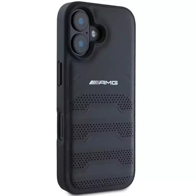 AMG Leather Debossed Lines Black Logo iPhone 16 Case - Black 10